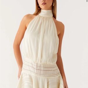 White Fox Boutique Cream Halter Mini Dress